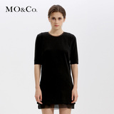 MO&Co. 春季款圆领拼接式假两件女装连身裙 简约复古风连衣裙moco