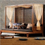 东南亚风格家具新中式架子床实木罗汉床 水曲柳槟榔色实木沙发床
