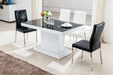米室6人座餐桌不锈钢伸缩钢化玻璃餐台餐桌椅组合吃饭桌包物流