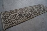 长条手工地毯/走廊地毯/床边毯/深灰色手工羊毛kilim/北欧 3米长
