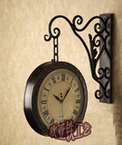 客厅欧式铁艺双面挂钟石英 创意双面钟表 复古田园壁挂钟静音包邮