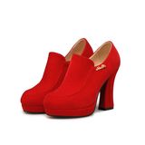2016红色新娘鞋圆头高跟鞋 磨砂防水台粗跟欧美单鞋女 侧拉链女鞋