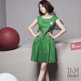 2016夏季韩国进口女装大码OL亚麻绿色修身无袖背心连衣裙木香屋