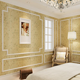 米黄色现代简约卧室客厅进口无纺布壁纸 沙发床头电视背景墙墙纸