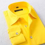 欧美外贸原单大牌修身男士衬衣2016春装新款黄色长袖衬衫男装夜店