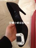 法国代购 roger vivier RV 黑色缎面 8.5cm 水晶钻扣高跟鞋