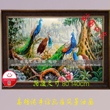 欧美式油画 高贵孔雀牡丹花风景客厅家居壁画 手绘油画横装饰油画