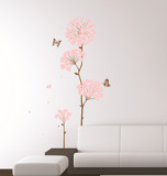新款墙贴花卉花朵粉色花树背景墙 客厅卧室植物类墙壁贴饰贴纸
