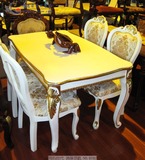 全国包邮！欧式实木餐桌椅 橡木雕花 白色描金/银 全套低价促销！