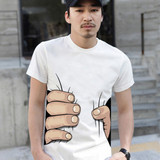 短袖T恤男上衣 个性3D立体创意恶搞搞怪半袖纯棉短袖体恤 抓手潮