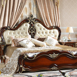 欧式全实木床雕花深色奢华 卧室真皮床法式双人大床家具婚床