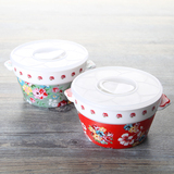 微波炉饭盒家用便当盒茶花保鲜盒圆形保鲜碗日本陶瓷甜品碗收纳盒