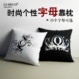 LIDECO原创个性字母靠枕 办公室沙发靠垫创意抱枕 黑白简约 帆布