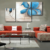 纯手绘油画 客厅 卧室 装饰无框 挂画 现代时尚简欧壁画 三联花卉