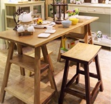 特价美式乡村复古铁艺实木桌椅套件组合餐桌餐椅松木椅现代简约