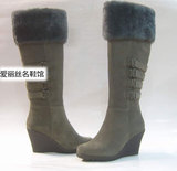 特价专柜正品AEE爱意冬季坡跟毛毛牛皮里皮高筒靴 女靴子原1898元