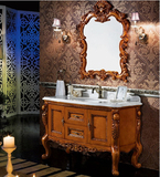 欧式仿古浴室柜卫生间洗手台盆组合柜复古橡木雕花梳妆台落地式
