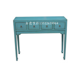 彩绘电脑桌蓝色办公桌书桌写字台复古梳妆台中式简约家具定制