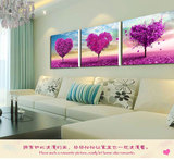 浪漫爱心树无框画 三联客厅装饰画 现代简约壁画 时尚紫色挂画