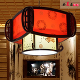 中国风木艺雕刻吊灯简约中式古典羊皮客厅餐厅灯具宫廷灯大红福字