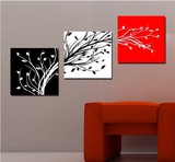 现代家居装饰画无框画 客厅卧室背景挂画壁画三联画 红白黑发财树