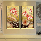 乐梵纯手绘油画客厅装饰画金箔东南亚风格泰式画《吉祥荷花》