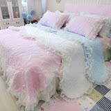 绗缝床盖夏凉被 纯色夹棉蕾丝 床裙式韩式公主床上四件套空调被