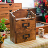 zakka杂货 创意礼品 做旧复古小木盒 2格抽屉 桌面收纳 拍摄道具