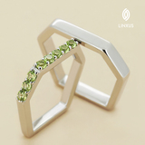 LINXUS原创设计 初见 纯银镀铂金镶天然橄榄石情侣对戒指 正品