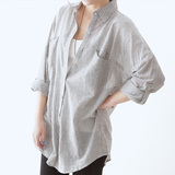 2016春季新款韩版女装条纹宽松大码衬衣 休闲纯棉长袖女衬衫