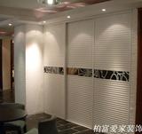 上海整体衣柜定做玻璃实木移门田园假百叶衣柜衣橱白色烤漆推拉门