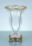 欧式古典风格水晶配铜纯铜底座装饰边大开口水晶花瓶花插摆件