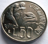 1991年 梵蒂冈 50里拉纪念币