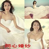 李念同款韩版前短后长婚纱礼服款抹胸公主影楼拍摄 海滩外景婚纱