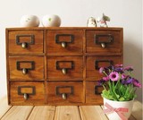 木质复古做旧桌面收纳盒 9个抽屉式装饰木盒 客厅实木小盒子柜子