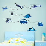 卧室床头墙贴 儿童房宝贝宿舍卡通贴画 汽车摩托车直升飞机墙贴纸