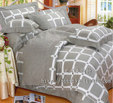 简约全棉纯棉格子床上用品春季 床裙式床罩4四件套件 1.5米1.8m