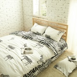 简约个性纯棉黑白斑马四件套北欧简约风宜家风格床单床笠床上用品