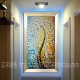 厚油发财树纯手绘油画欧式竖版客厅玄关抽象装饰挂画走廊风景壁画