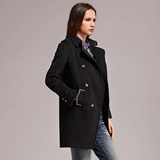 米可帛恩2015冬装新款黑灰色羊毛呢外套英伦风双排扣大衣女JH1234
