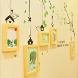 实木照片墙 创意绿色小鸟墙贴 相框组合 宜家相片墙 儿童房组合