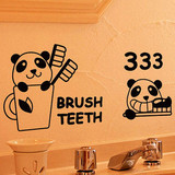 熊猫刷牙 卡通墙贴 浴室玻璃贴 瓷砖贴 镜面贴 刷牙标识贴纸