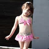 正品韩国豹纹蕾丝儿童泳衣女童比基尼分体婴儿可爱宝宝温泉游泳衣