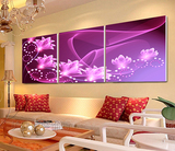9 紫色莲花卉 客厅装饰画三联无框画墙画壁画卧室挂画 水晶膜批发