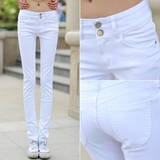 新款韩版白色裤子女显瘦糖果色铅笔小脚裤弹力牛仔裤女彩色休闲裤