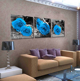 蓝色玫瑰 卧室三联画无框画现代客厅装饰画背景墙壁画水晶画挂画