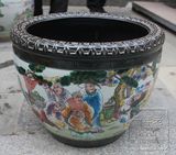 景德镇陶瓷鱼缸大号手绘仿古粉彩十八罗汉瓷器特大金鱼缸摆件鱼缸