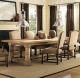 loft美式乡村全实木餐桌椅组合北欧法式圆餐桌欧式仿古做旧家具