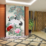 RQ仙鹤中式壁画壁纸墙纸客厅玄关走廊过道背景无纺布防水无缝整张