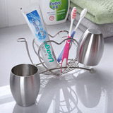 生间创意放牙刷漱口杯牙具不锈钢情侣牙刷架家用洗漱杯套装浴室卫
